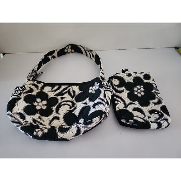 VERA BRADLEY Quilted Purse with Cosmetic Bag Day & Night Floral Black & White - Picture 2 of 10